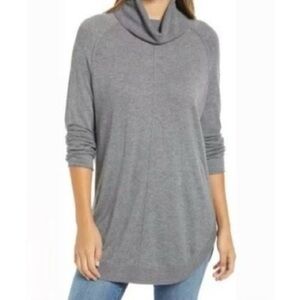 Caslon Knit Cowlneck Pullover Sweater in Charcoal Gray Long Sleeve, Size XL